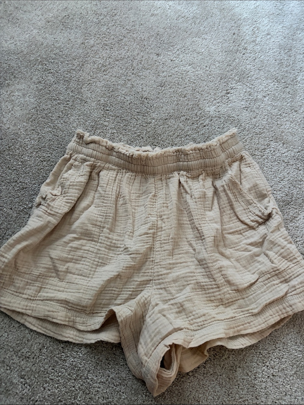 aerie Cream Gauze High-Rise Elastic-Waist Shorts